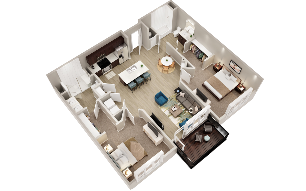 B7 - 2 bedroom floorplan layout with 2 bathrooms and 1191 square feet